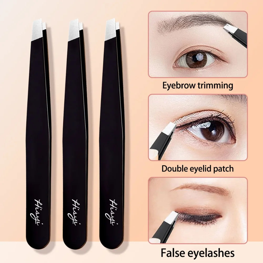 HISYI Stainless Steel Slanted Eyebrow Tweezers Fine Hair Remover Qme