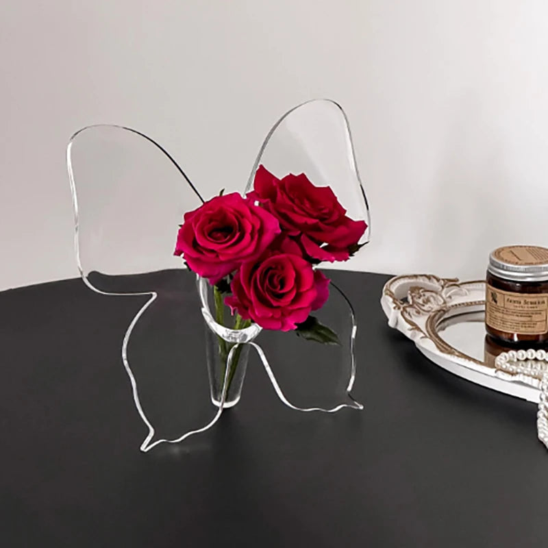 Transparent Butterfly Acrylic Flower Vase Three-dimensional Qme