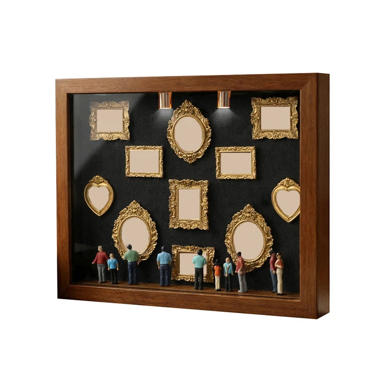 DIY Mini Museum Silhouette Box, Family Memory Photo Display Case Frame Silhouette Box With Light, Mini Frames & Figurines Qme A