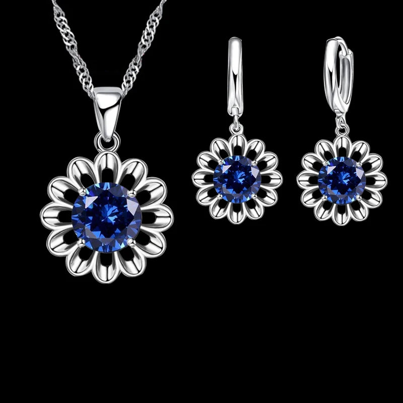 New Fashion Wedding Jewelry Set Women Top Quality 925 Sterling Silver Color Crystal Pendant Necklace Hoop Earring Big Promotion Qme