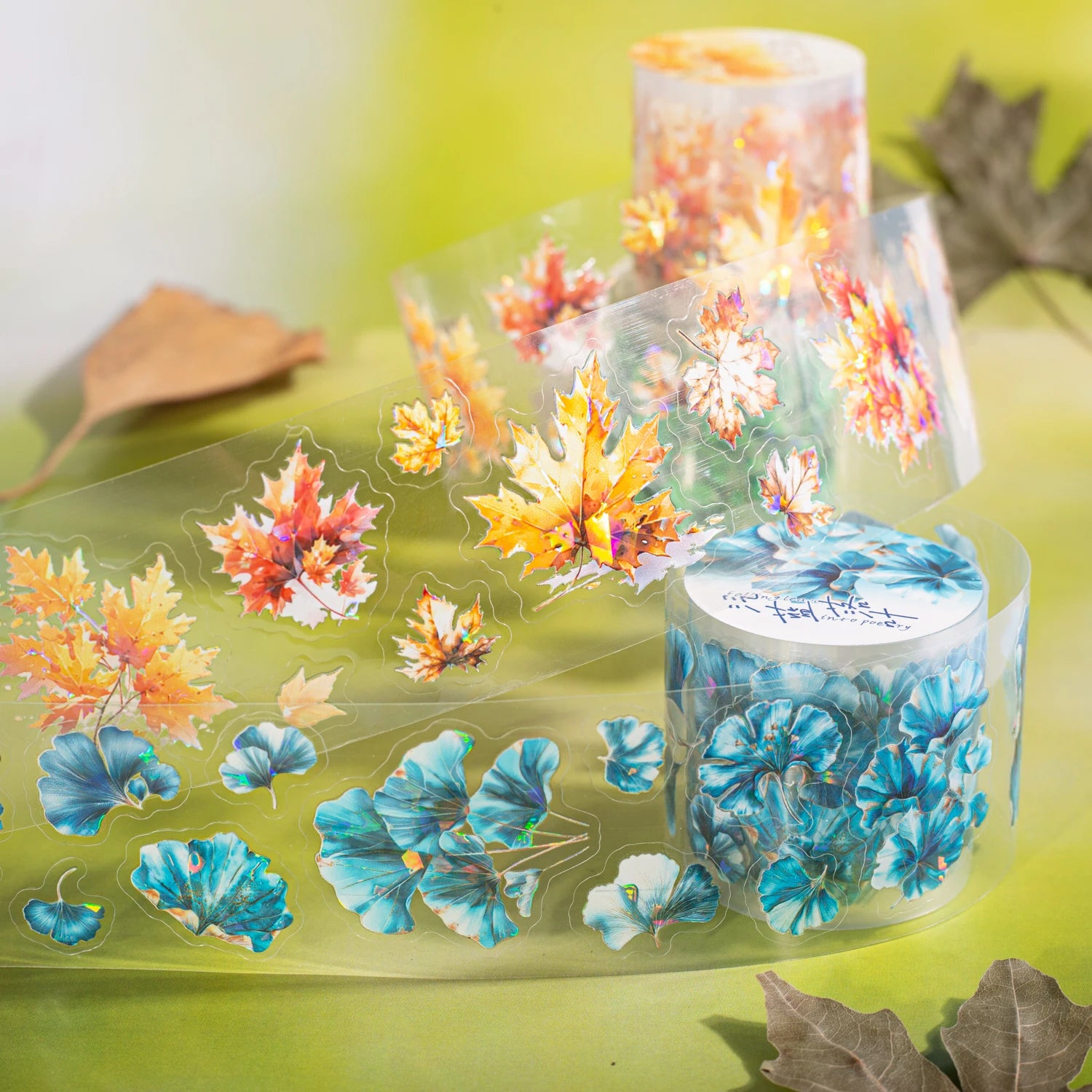 200cm，INS Plant Fallen Leaves，PET Tape，Japanese Stationery Stickers，DIY Scrapbooking Decor，Junk Journal Collage Masking Tapes Qme