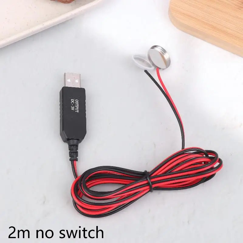 USB 3V CR2032 Fake Battery Charger Cord Switches Power Supply Cable Qme A3 2m no switch