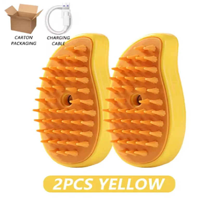 Steam Hair Removal Brush Electric Spray Cat Hair Brush Three in One Silicone Brush Used to Massage Pets Remove Floating Hairs Qme Yellow-2pcs