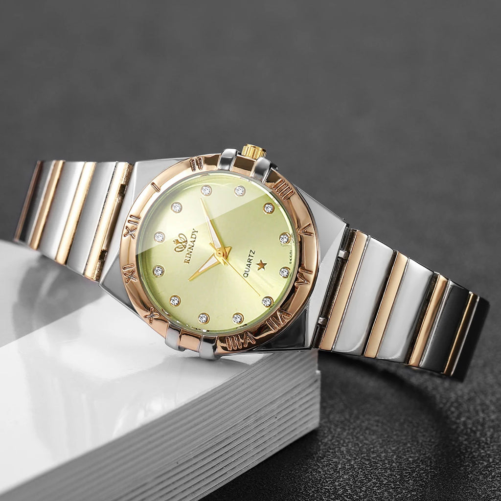 Women's Student Quartz Watch with High-end Feel, Gold Steel Bracelet, Trendy Cross-border Casual Zodiac Wristwatch Qme