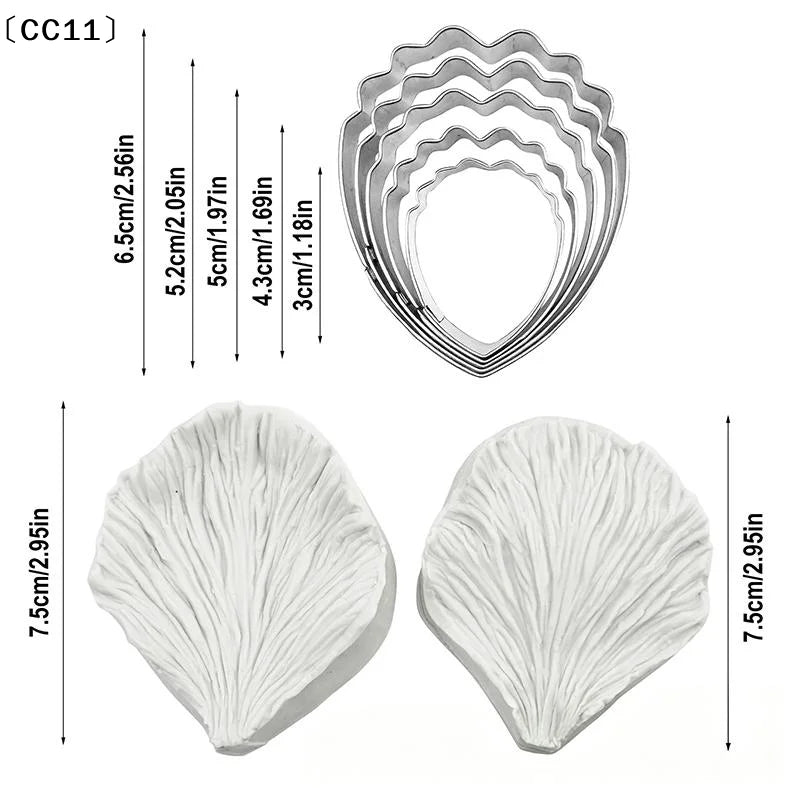 5 Peony Petal Veiner Silicone Mold Stainless Steel Cutter Mould Qme