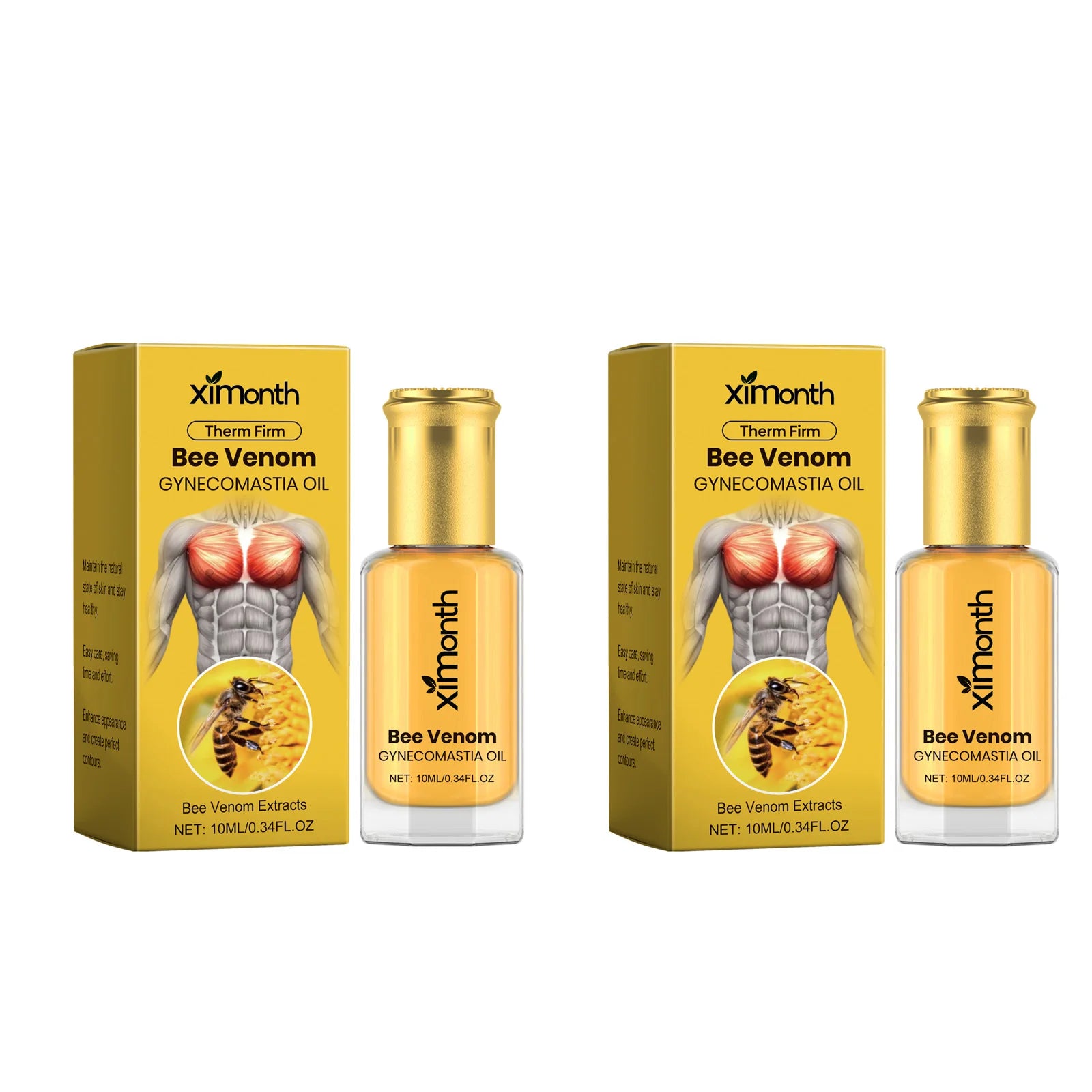 Bee Venom Men's Chest Massage Oil Firming Nourishing Care for Chest Contouring Tightening Elasticity Oil Men's Chest Skin Care Qme 2Pcs