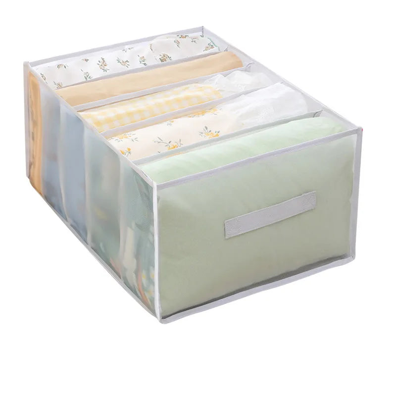 Large Capacity Quilt Cover Storage 5 Grids Bed Sheet Down Jacket Bath Towel Organizer Mesh Compartment Space Save Storage Box Qme white