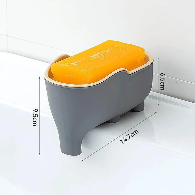 Double Layer Creative Elephant Shape Soap Box Dish Drainable Holder Qme Gray