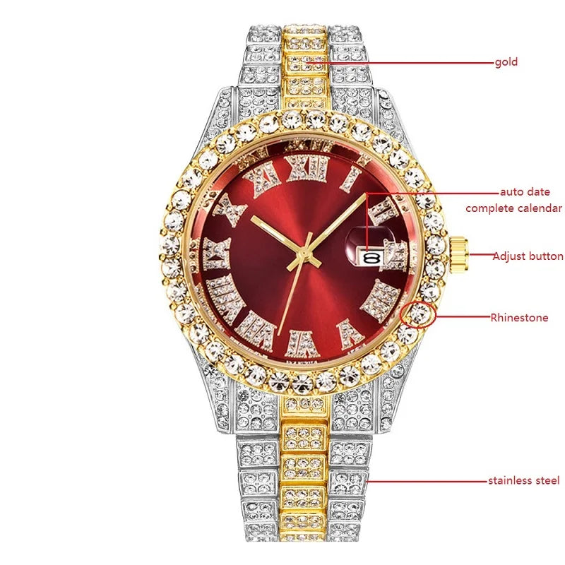 Hip hop Watch Male watch luxury water proof Brand watches Stainless steel Round Clock Men quartz wristwatches Gift boyfriend Qme