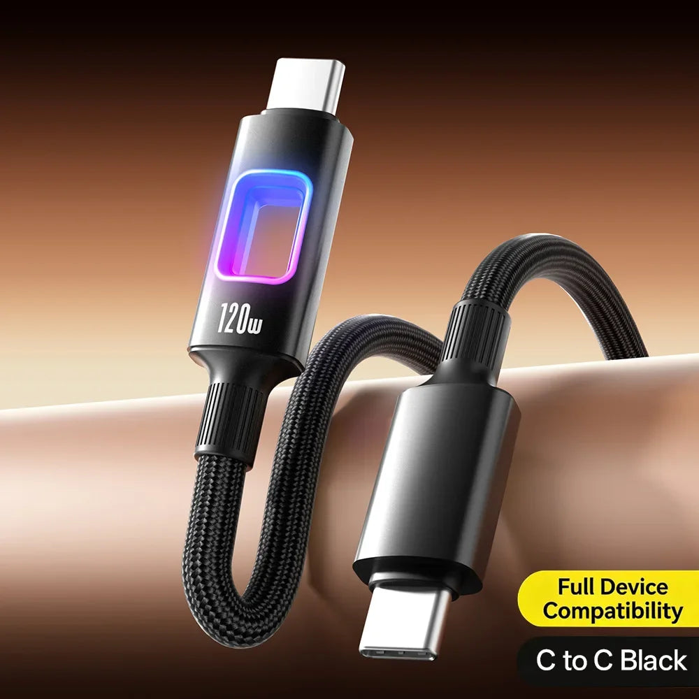 USB C to Type C 120W RGB Fast Charging Data Cord PD Quick Charging Cable for iPhone 17 Samsung S26 Xiaomi 1M 1.5M 2M Data Line Qme black 1.5m