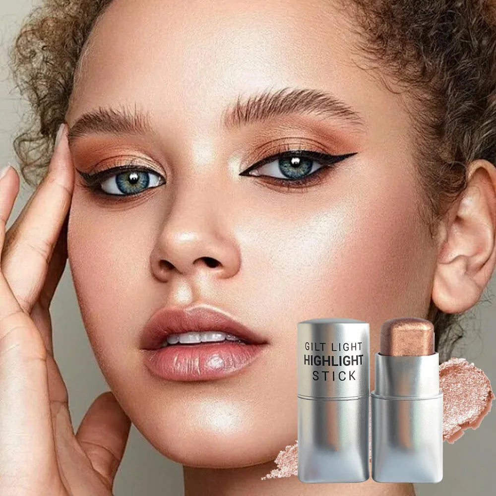 Glowy Highlighter Stick Shimmer Finish Waterproof Long-lasting Easy Qme