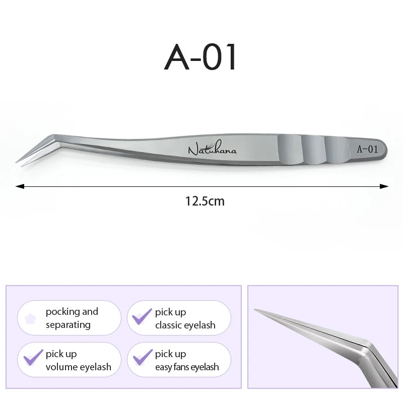 NATUHANA Anti-static Lash Tweezers Precision Stainless Steel Eyelash Qme A-01