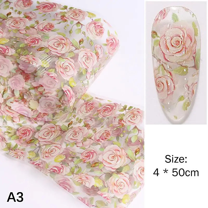 Flower Nail Transfer Foil Rose Floral Art Sticker Paper DIY Manicure Qme A3