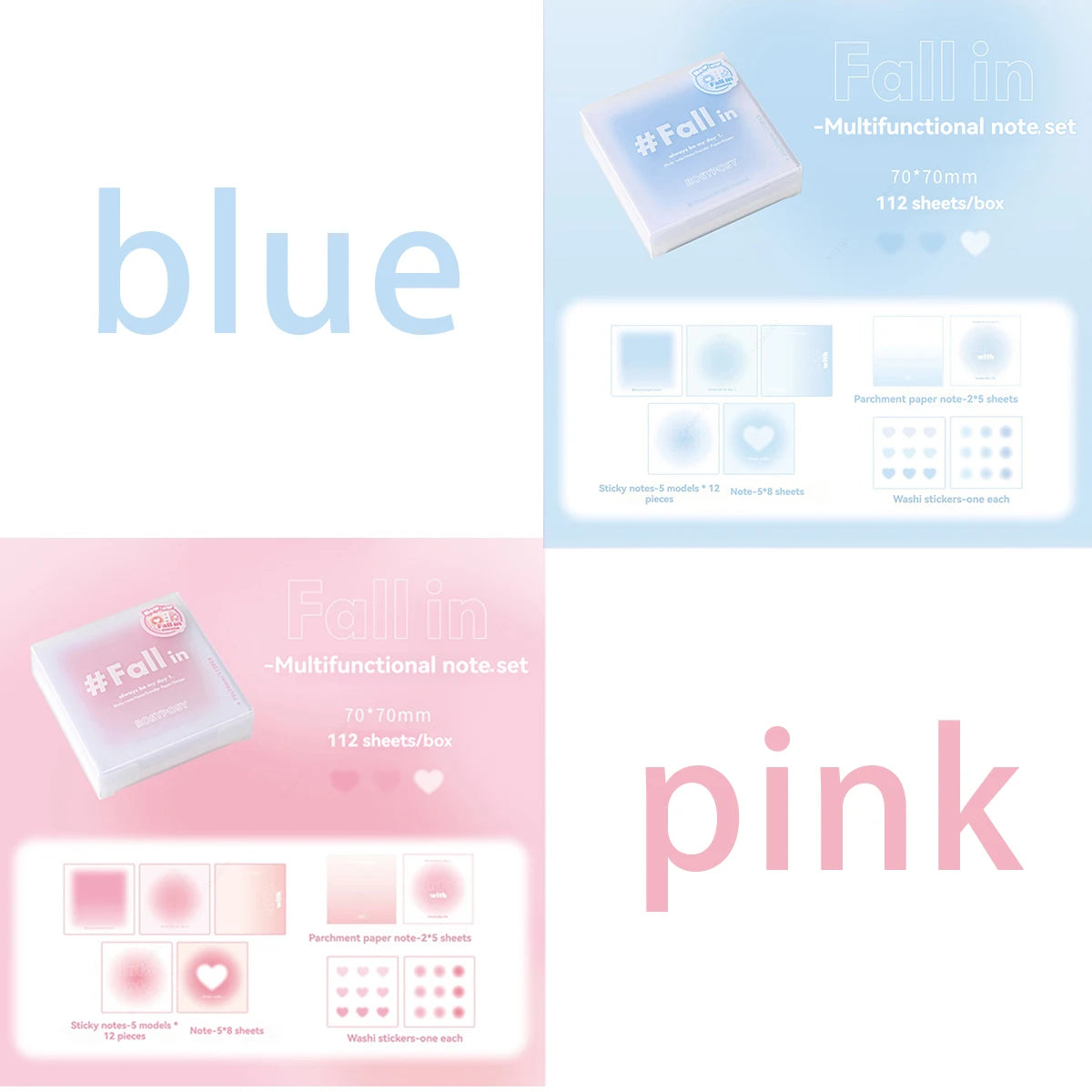 112 Sheets Multifunctional Self-Adhesive Sticky Notes Portable Notepad Easy To Paste Student Office Memo Stationery Supplies Qme 2 boxs mix C