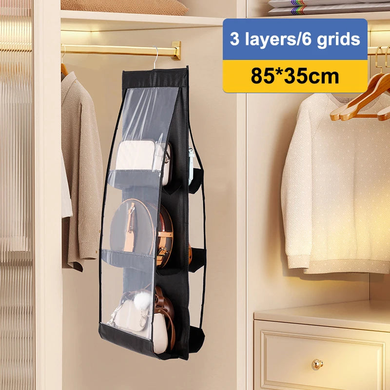 Oxford Cloth Handbag Storage Bag Family Closet Bedroom Black Hanging Qme Black 6 grids