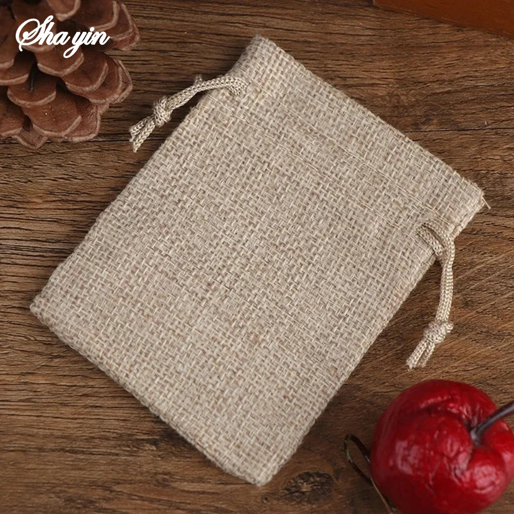 50PCS 13X18/10X15/9X12/7X9CM Drawstring Burlap Bag Jute Gift DIY Wedding Favor Gift Bag For Packaging Candy Chocolate Jewery Qme