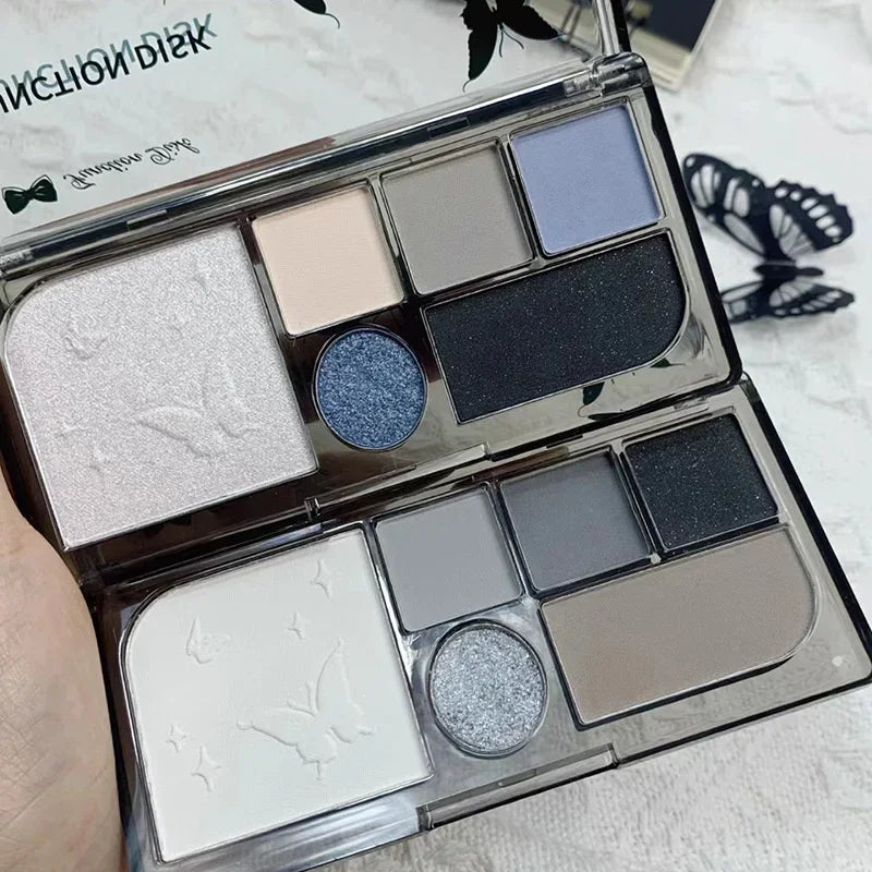6 Color Black Smokey Eyeshadow Pallets Face Matte Contour Blush Powder All-in-One Makeup Pigments Shimmer Women Cosmetics Korean Qme