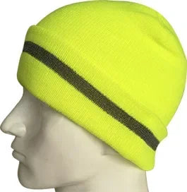 Casual Autumn Winter Warm Caps for Women and Men, Unisex Luminous Outdoor Cycling Ski Knitted Hats with Reflective Stripe Qme Amarillo fluorescent