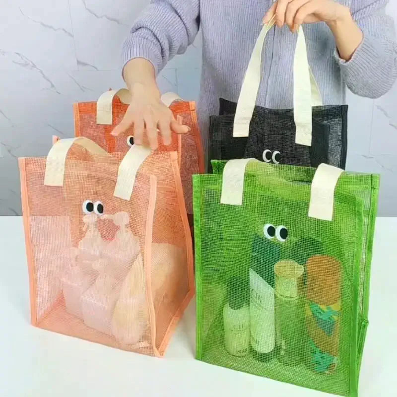 Reusable Mesh Fabric Summer Eye Printing Dacron Casual Handbag Shopping Shoulder Bag Qme