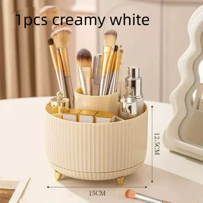 Desktop Rotating Makeup Organizer Cosmetics Storage Box Slot Makeup Versatile Holder for Brushes Office Supplie Bathroom Dresser Qme 1pcs creamy white