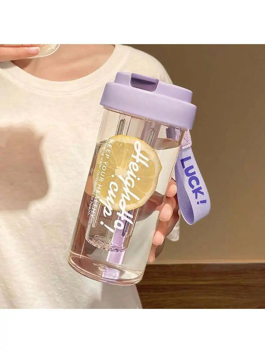 Transparent Plastic Straw Leak Proof Sports Water Bottle Tea Qme