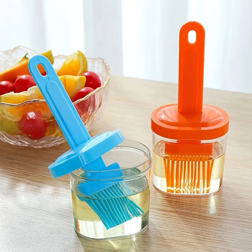 A silicone oil brush with bottle for kitchen baking and grilling Qme