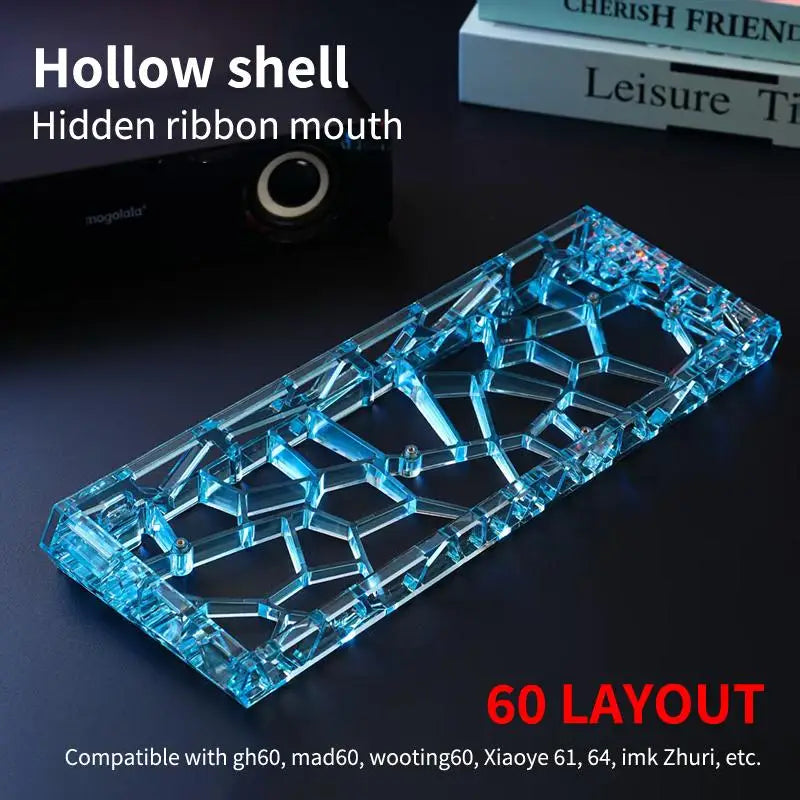 GH60 Clear Acrylic Hollow Shell Custom Keyboard Case DIY Mechanical Qme Blue
