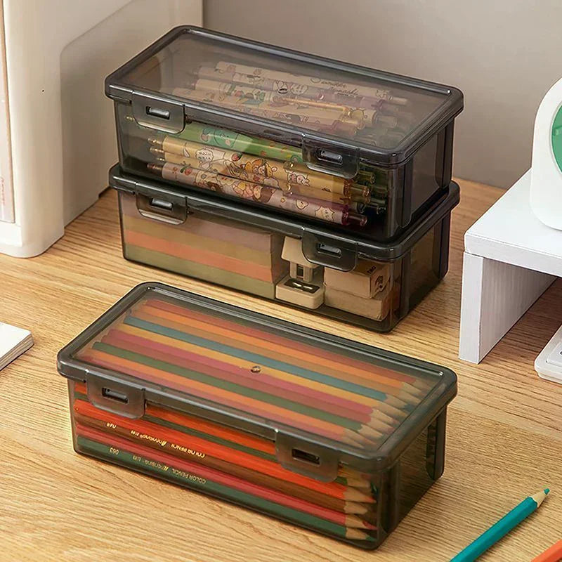 Transparent Pencil Case Box Large-capacity Stackable Storage Office Qme