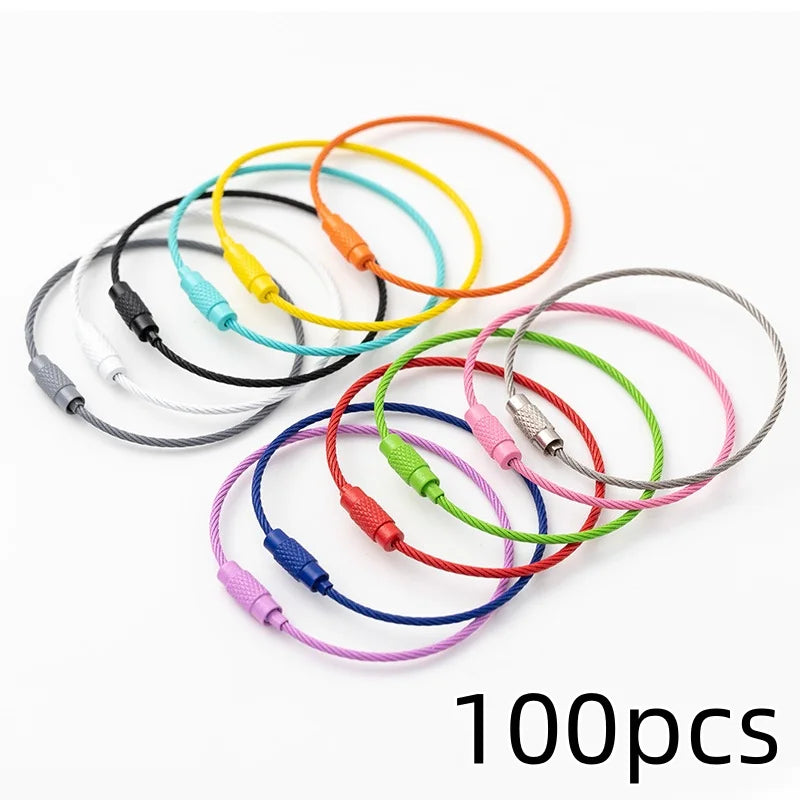 10-100PCS Steel Wire Keychain Multi-color Circular Rope Cable Loop Outdoor Camping Luggage Tag Marking Clip Travel Accessories Qme 100Pcs Random color