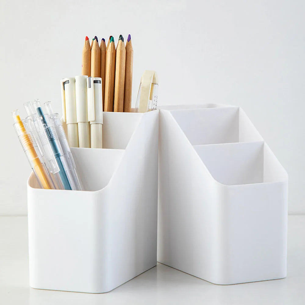 Simple Brush Colored Pen Marker Desktop Stationery Storage Box Multi-functional Three Squares Desktop Sundries Storage Holder Qme 1pcs