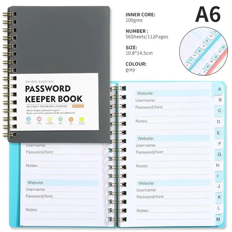 A6 Password Keeper Book Alphabetical Tabs Portable Internet Login Qme A8