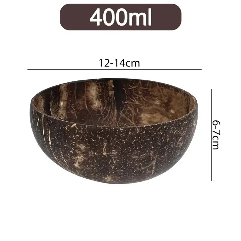 Natural Coconut Bowls And Wooden Spoon Sets Reusable Coconut Shell Bowls For Dessert Yogurt Fruit Salad Kitchen Tableware Qme 400ML 3PCS