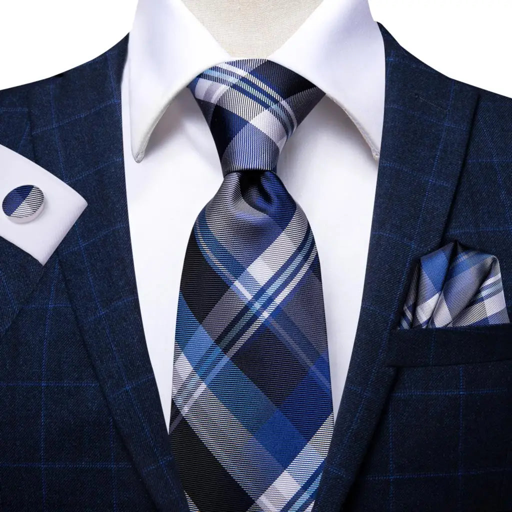 Hi-Tie Designer Mens Tie Luxury Handmade Geometric Necktie Silk Woven Tie Set For Men Business Wedding Neck Tie Square Cufflinks Qme SN-3013