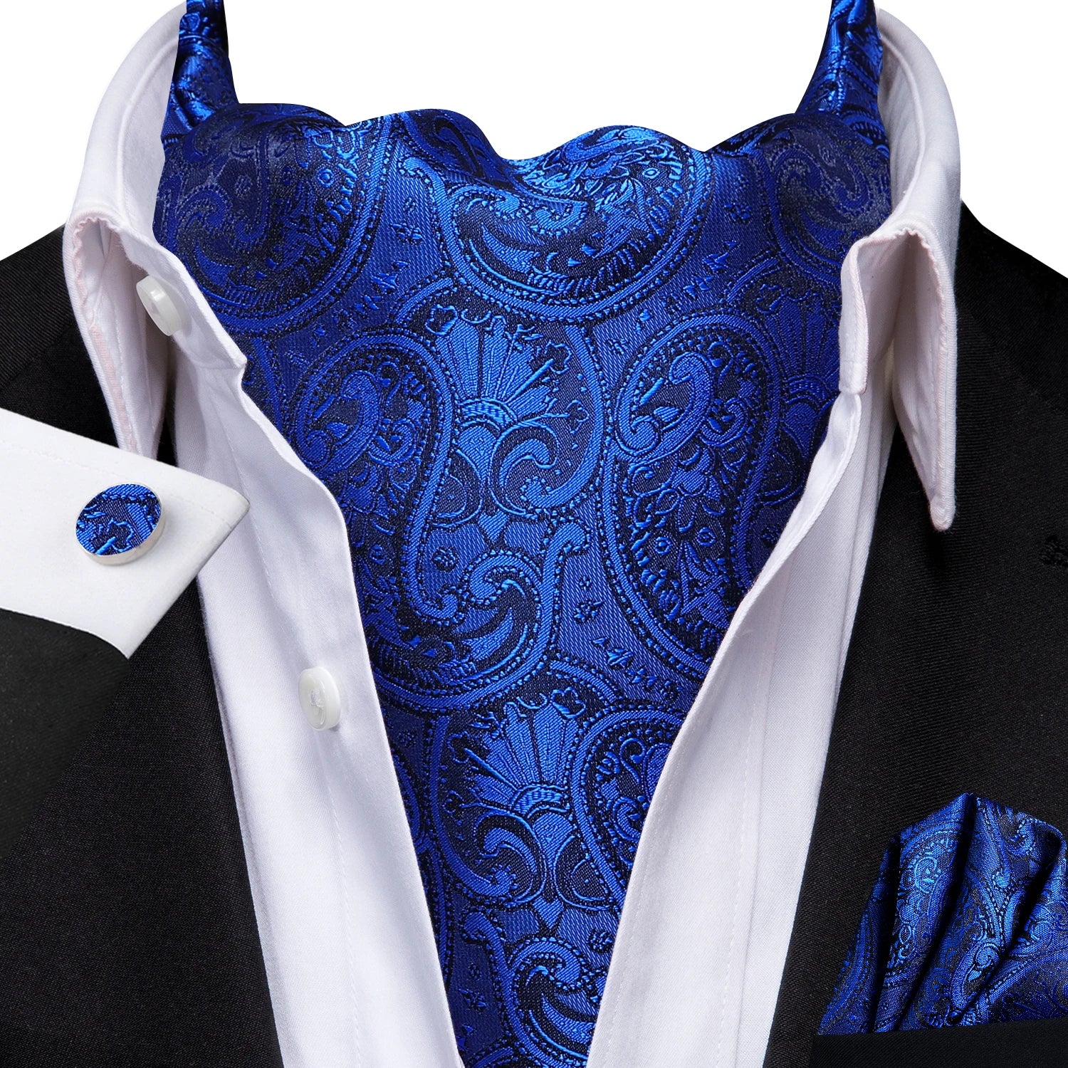 Mens Blue Floral Stripes Cravat Ascot Pocket Square Cufflinks Wedding Qme LDAS1076