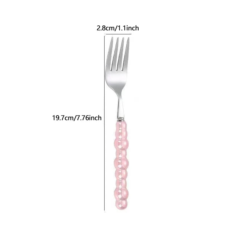 Pearl Handle Fork For Dessert Household Steak Stainless Steel Fork Salad Fork Dessert Pasta Fork Kitchen Accessories Gadgets. Qme