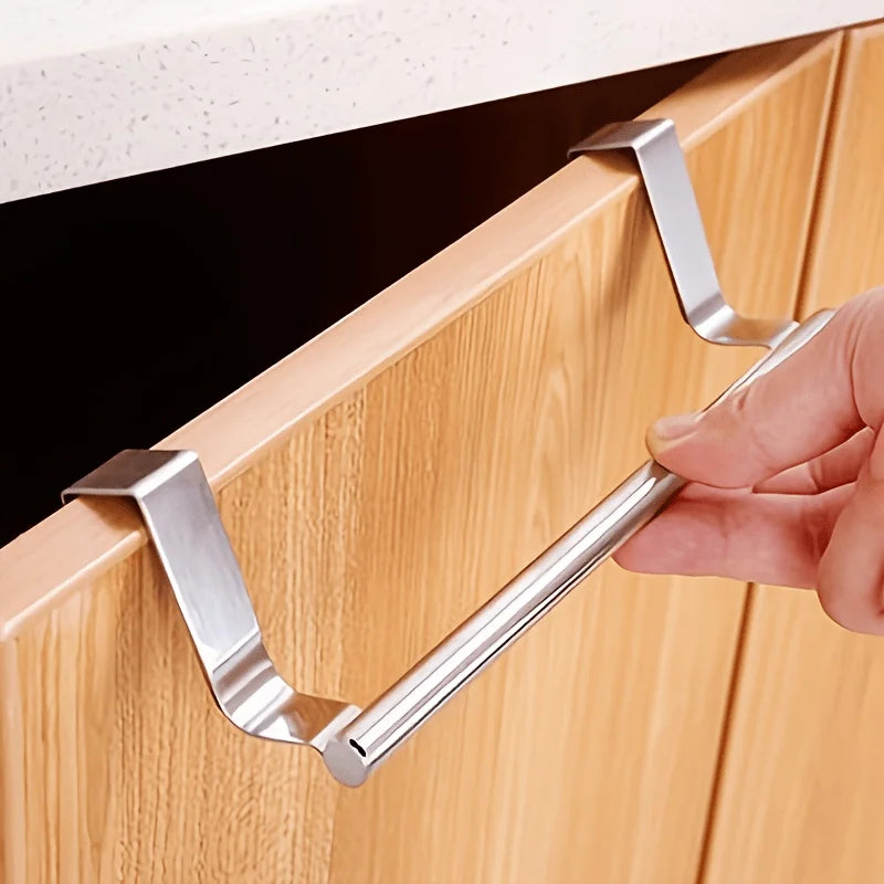 1pc Kitchen Stainless Steel Towel Rack Storage Rack Non-Porous Cabinet Door Back Rag Rack Storage Qme
