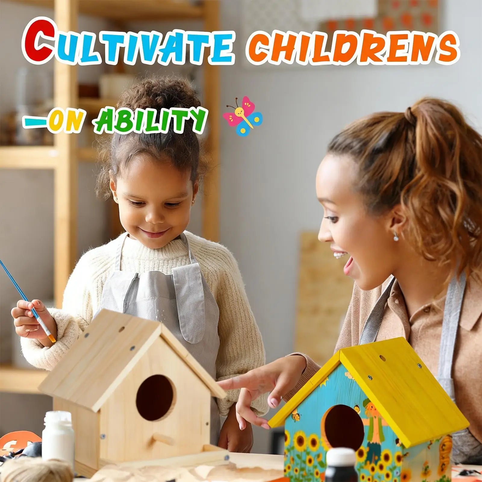 Bird House Kit Wooden Educational Hands-On Birdhouse Building Painting Kit for Spring Summer Home School Classroom Camp Holiday Qme