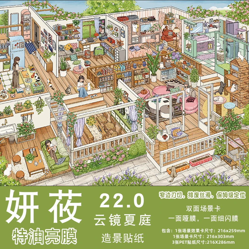 TIANZI 8 Styles Plus Size Kawaii 3D Cartoon City Town Fun Scenery Stickers DIY Hand Stacked Scrapbook Miniature Scene Stickers Qme H