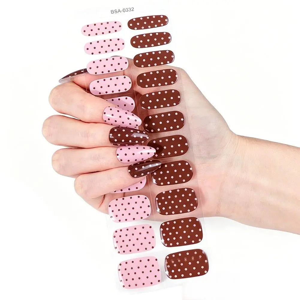 Semi Cured Gel Nail Strips Red Polka Dots Wraps Women UV Light Qme E