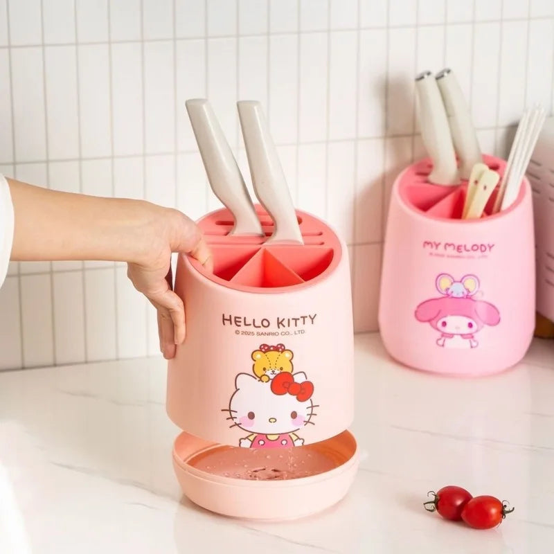 Hello Kitty Cartoon Kitchen Knife Storage Rack Integrated Chopstick Holder and Drain Rack Knife Block Qme