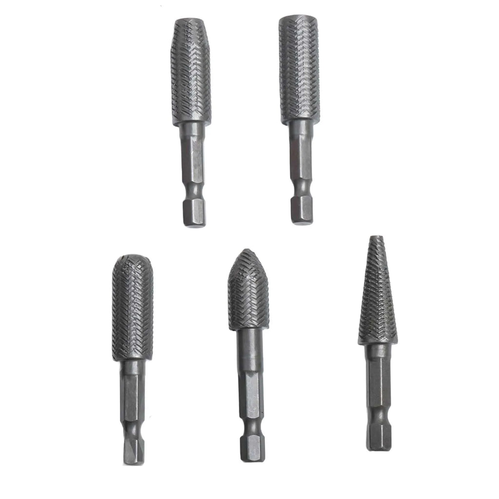 5Pcs/set Rotary Rasp 1/4 Inch Hex Shank Rotary Steel File Drill Bits Burrs Grinding Grooved Sanding Engraving Grinding Tools Qme