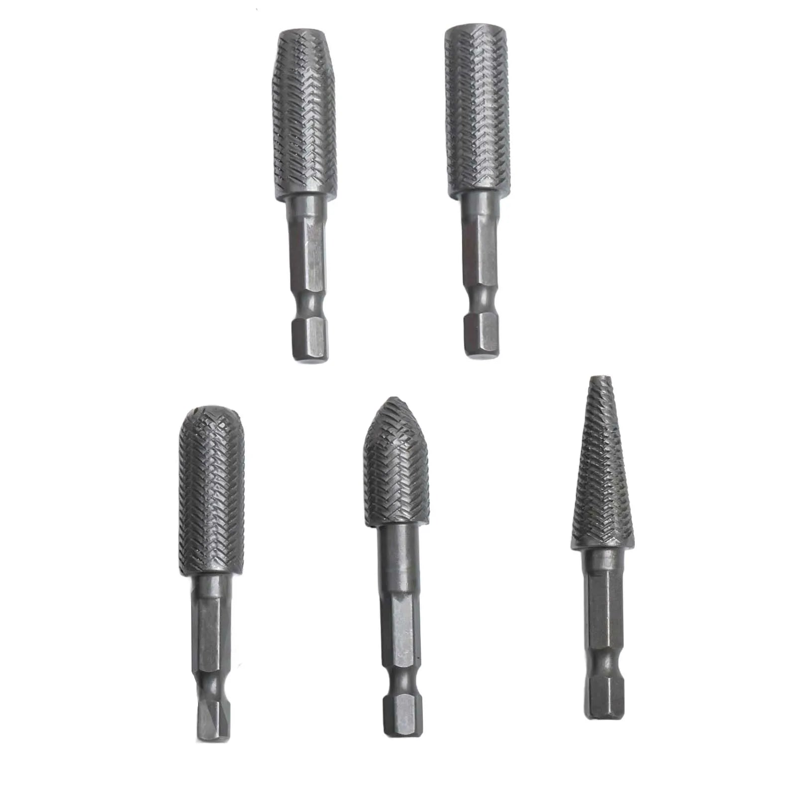5Pcs/set Rotary Rasp 1/4 Inch Hex Shank Rotary Steel File Drill Bits Burrs Grinding Grooved Sanding Engraving Grinding Tools Qme