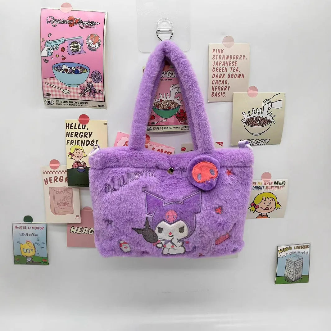 Cute Cartoon Plush Bag Handbag Single Shoulder Crossbody Soft Stuffed Qme Kuromi M