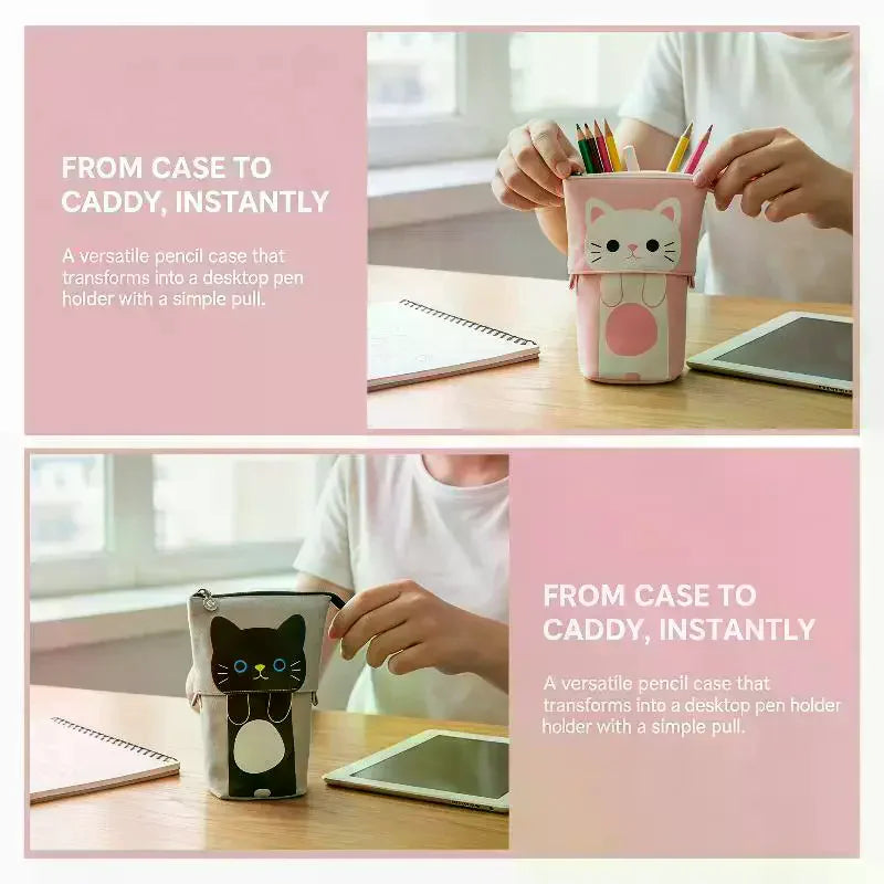Retractable Pencil Case Kawaii DIY Printed Pen Large Capacity Holder Qme