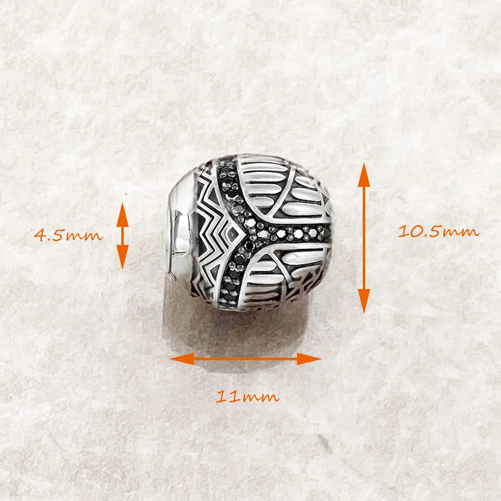 Bead Black Scarab Fine Jewelry Vintage 925 Sterling Silver Gift Lucky Charm For Women Men Qme
