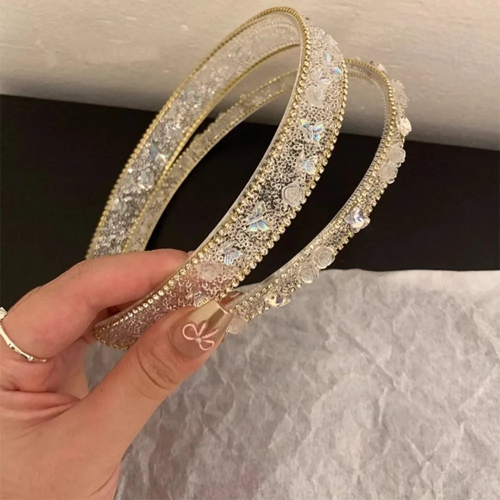 Princess Hairpiece Transparent Crystal Headband Luxurious Elegant Butterfly Hairband Chic High-end Rhinestone Hair Hoop Girls Qme