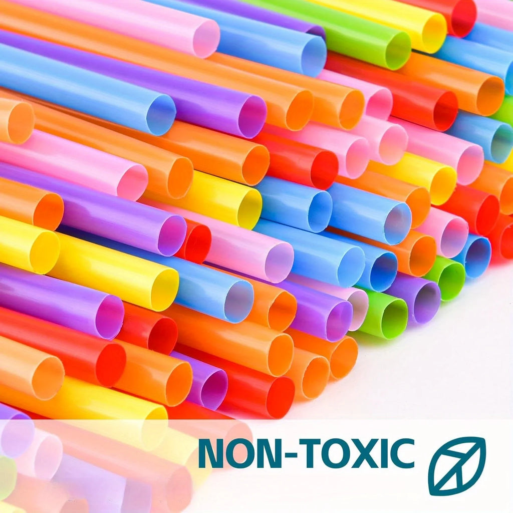 100pcs Colorful Bendable Plastic Straws - Disposable Long Curved Straws - for Milk, Juice, Drinks and Party Decorations Qme