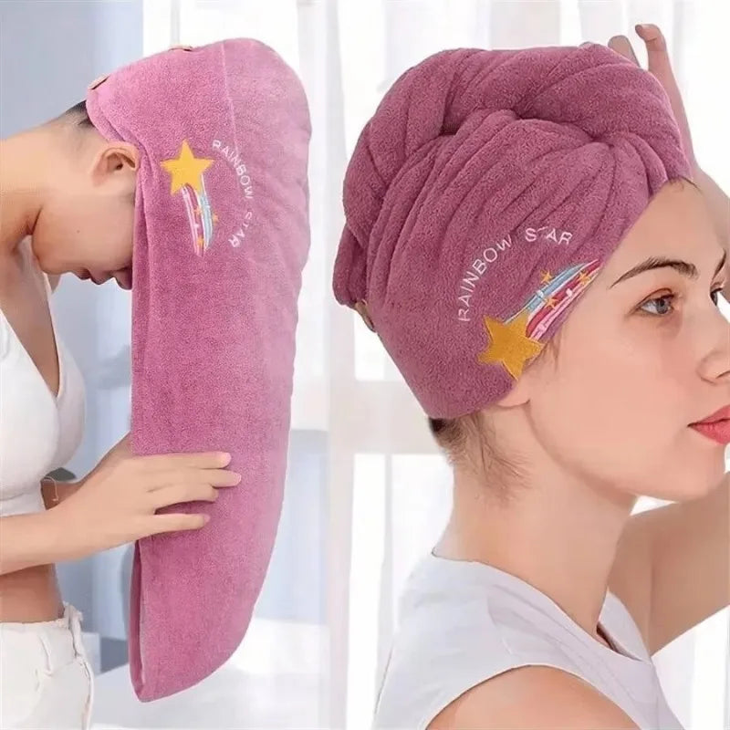 Coral Fleece Dry Hair Cap Female Cute Embroidery Soft Absorbent Quick Qme