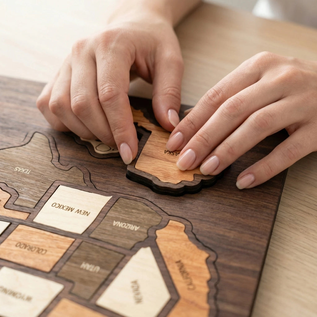 Wooden USA Travel Map Puzzle Record Your Journey Beautiful Memories Home Office Bar Hotel Wall Decoration Unique Gift Qme