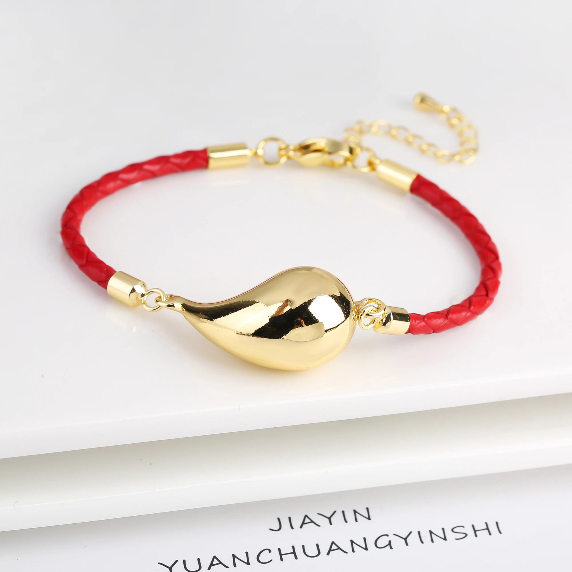 Simple Gold Plated Comma Leather Braided Adjustable Bracelet Fashion Women Water Drop Bracelet for Party Jewelry Gift Daily Wear Qme Color 4